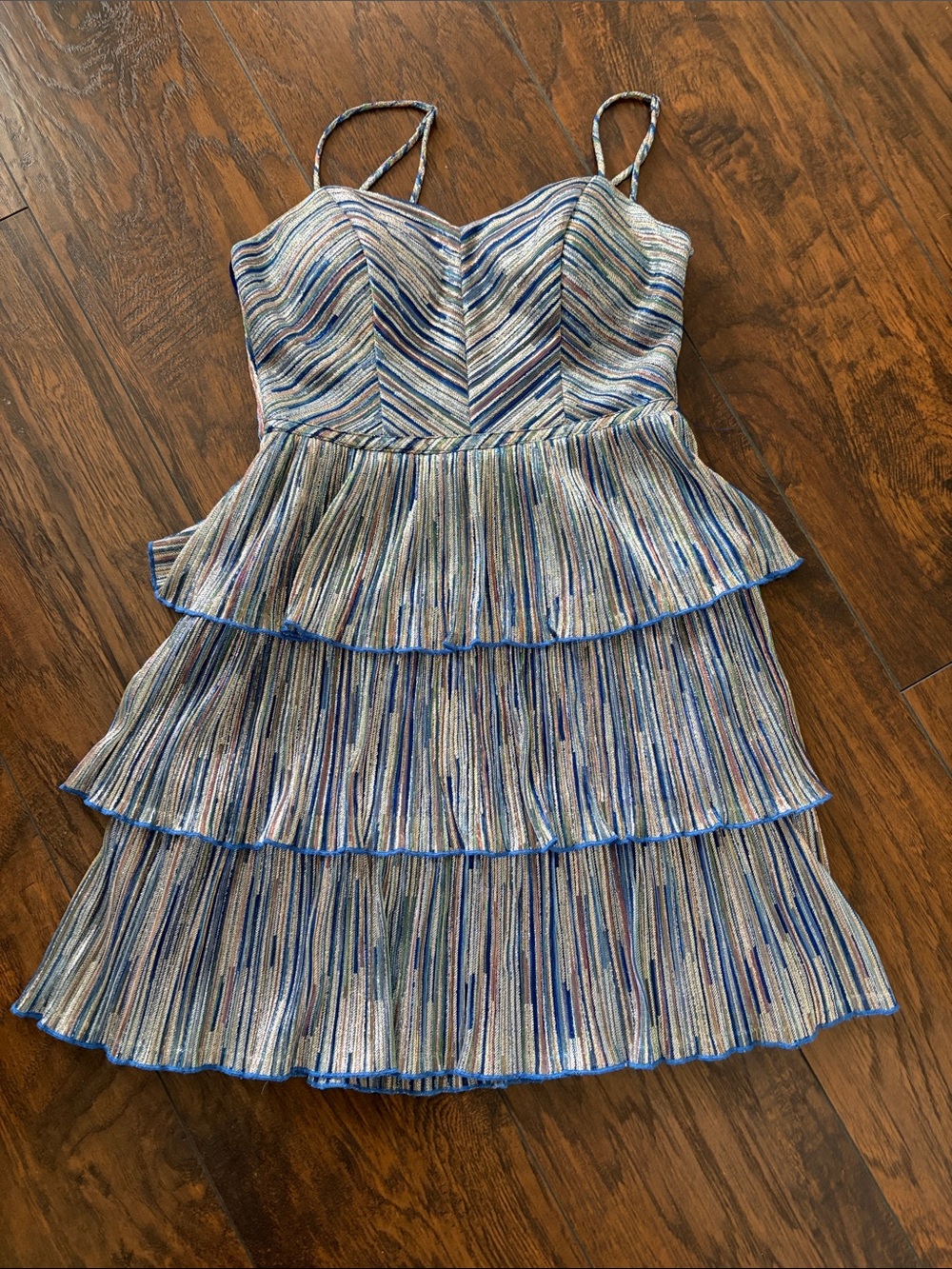 City Studio Multicolor Striped Tiered Skirt with Blue Trim